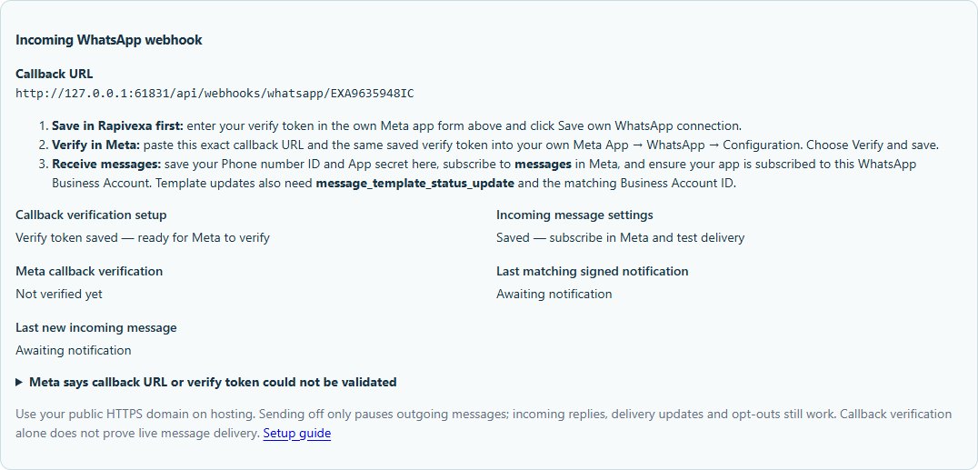 Actual clinic-specific webhook setup instructions in the sample CRM. The localhost preview is clearly unsuitable as a production Meta callback.