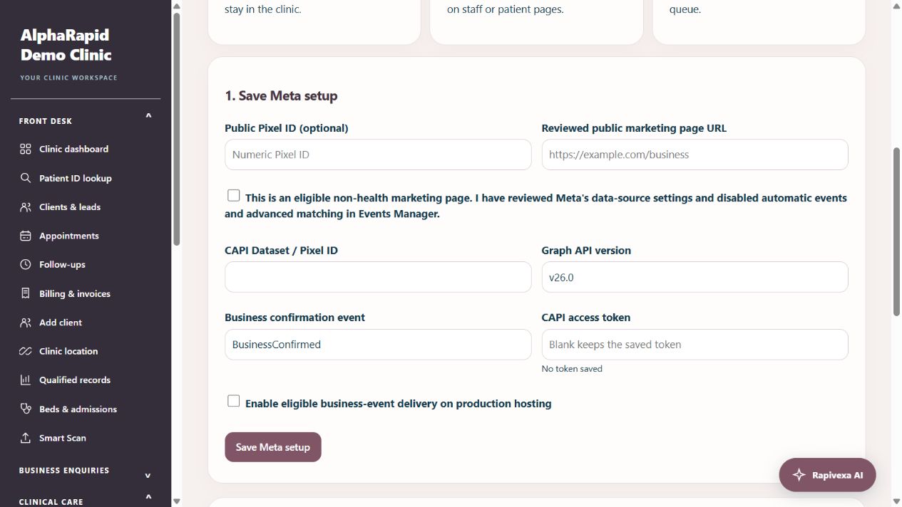 Rapivexa meta tracking setup.jpg screen from a sample clinic